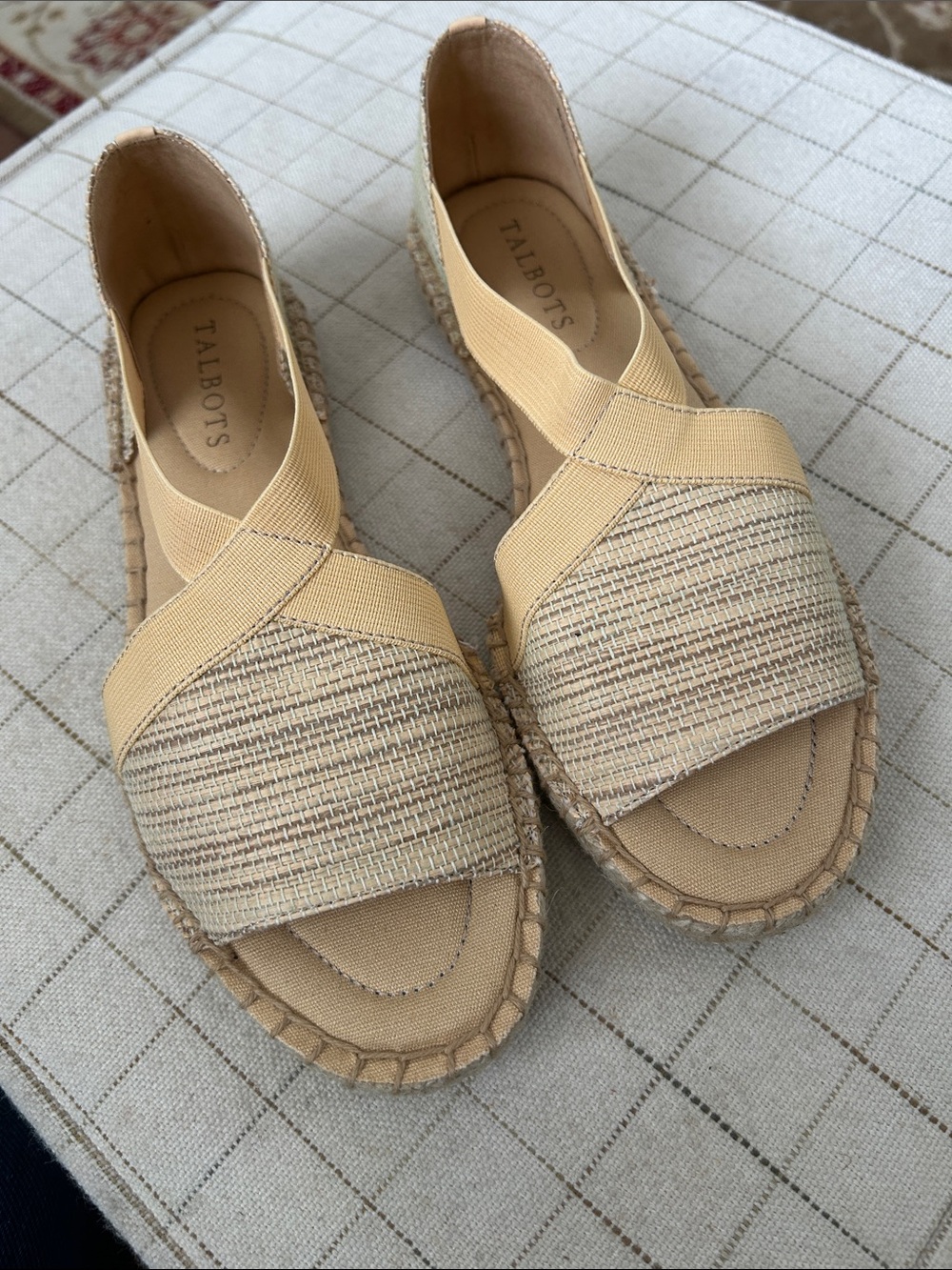 Talbots Yellow, Beige and Tan Cross-Strap Espadrille Open Toe Flats